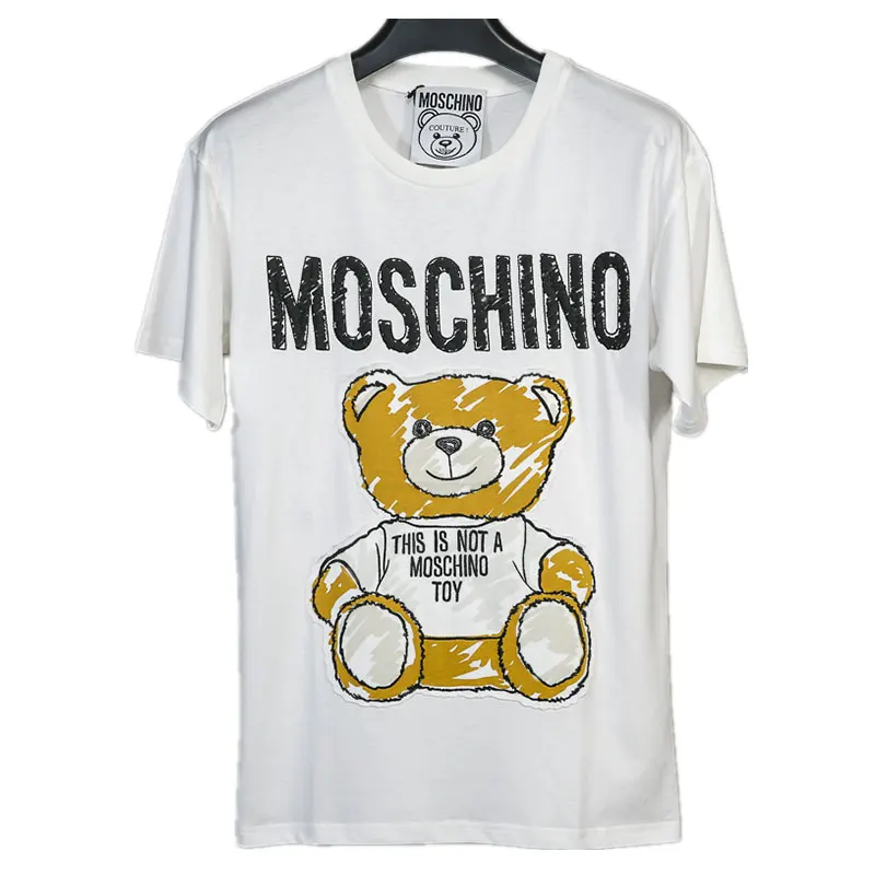 

2021 New Moschino Women's T-shirt Photo Frame Flocking Bear Loose Short-sleeved Mid-length Cartoon