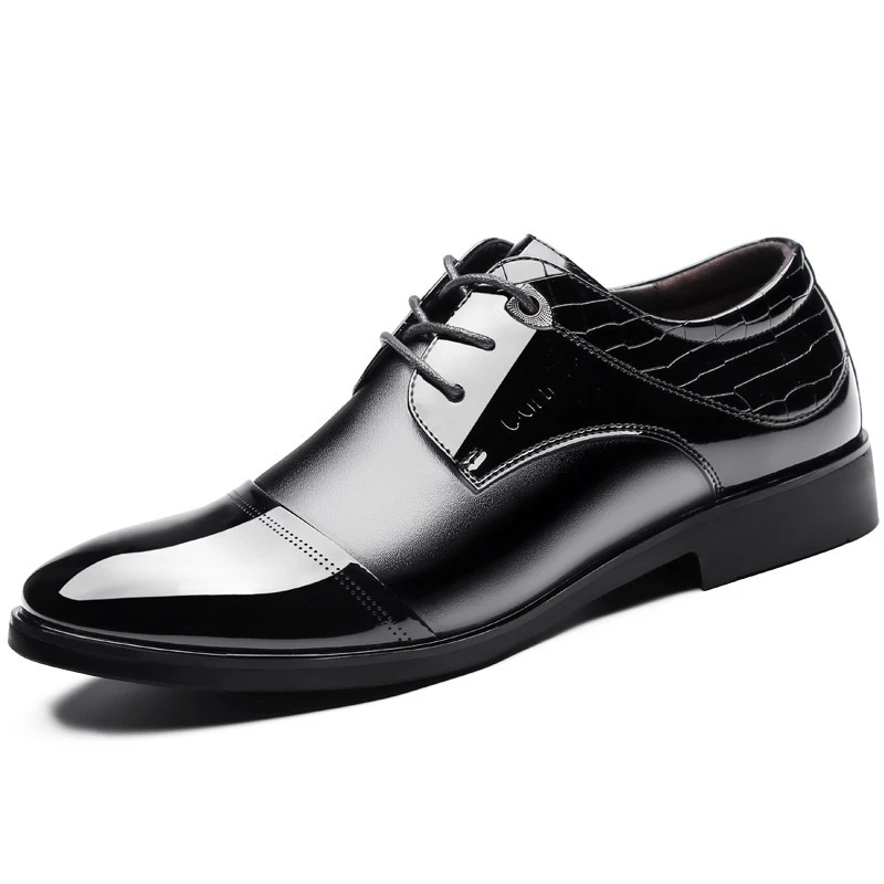 Мужские деловые модельные туфли с острым носком оксфорды из лакированной кожи