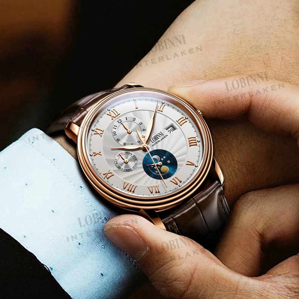 Часы наручные LOBINNI Мужские автоматические брендовые Роскошные