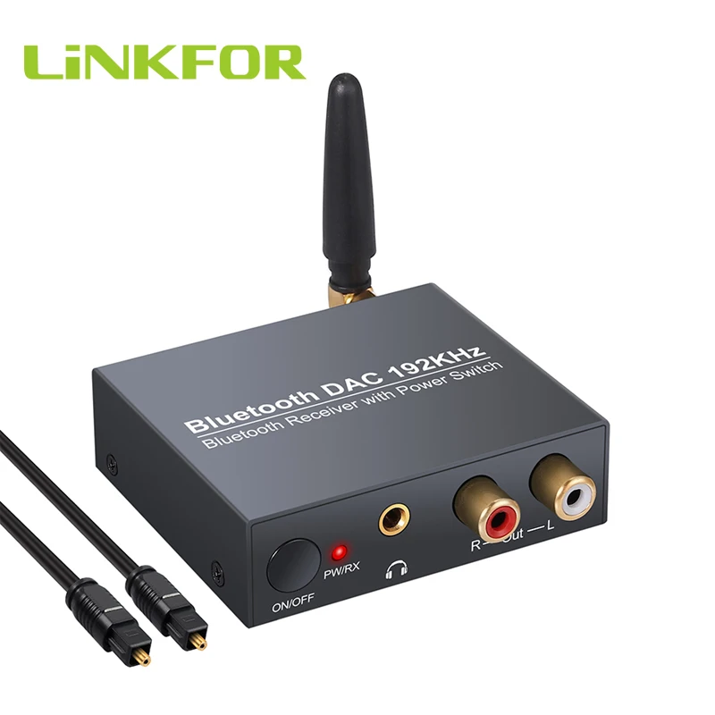

LiNKFOR Bluetooth совместимым ЦАП с Мощность включить или выключить Кнопка 192 кгц цифровой коаксиальный Toslink в аналоговый стерео L/R RCA 3,5 мм DAC