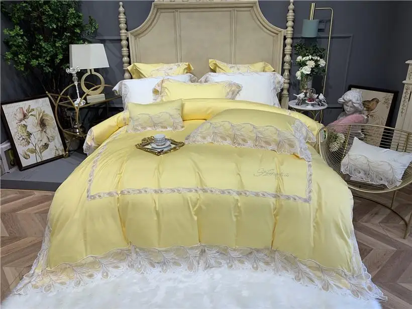 

46 перо, верхний край декорирован кружевом принцесса пододеяльник набор Queen King size 4/7 шт египетского хлопка Постельное белье постельных прост...