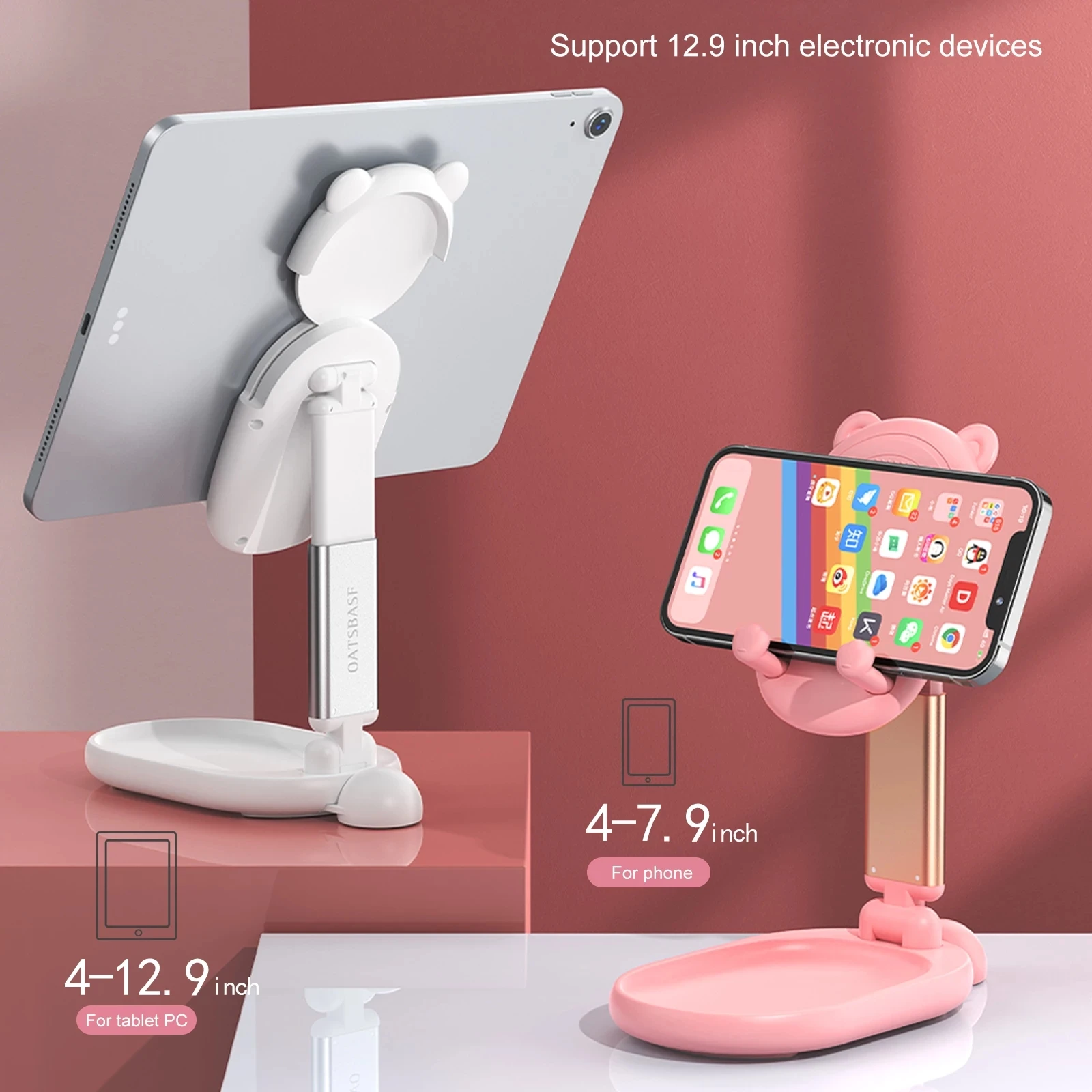 phone holder stand desktop mobile phone accessories metal material for iphone ipad stand adjustable angle with mirror free global shipping