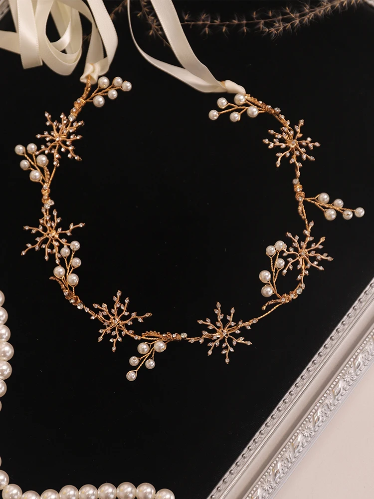 Золотая свадебная повязка для волос блестящая жемчужная лента невесты ручной