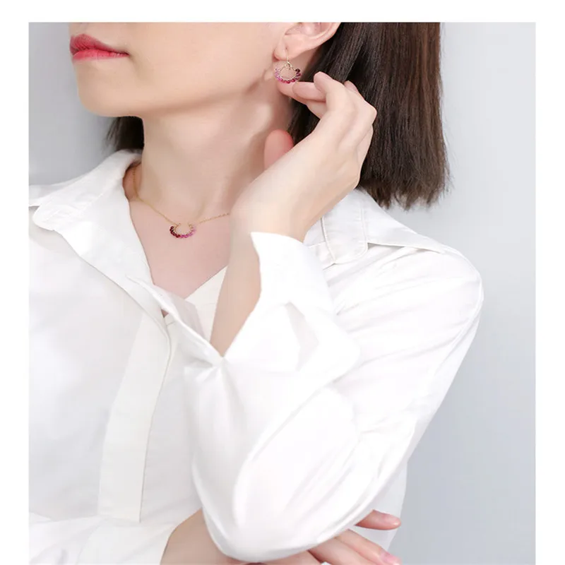 Серьги DMBS049 с градиентом и красным сапфиром женские желтые серьги под золото 14 к