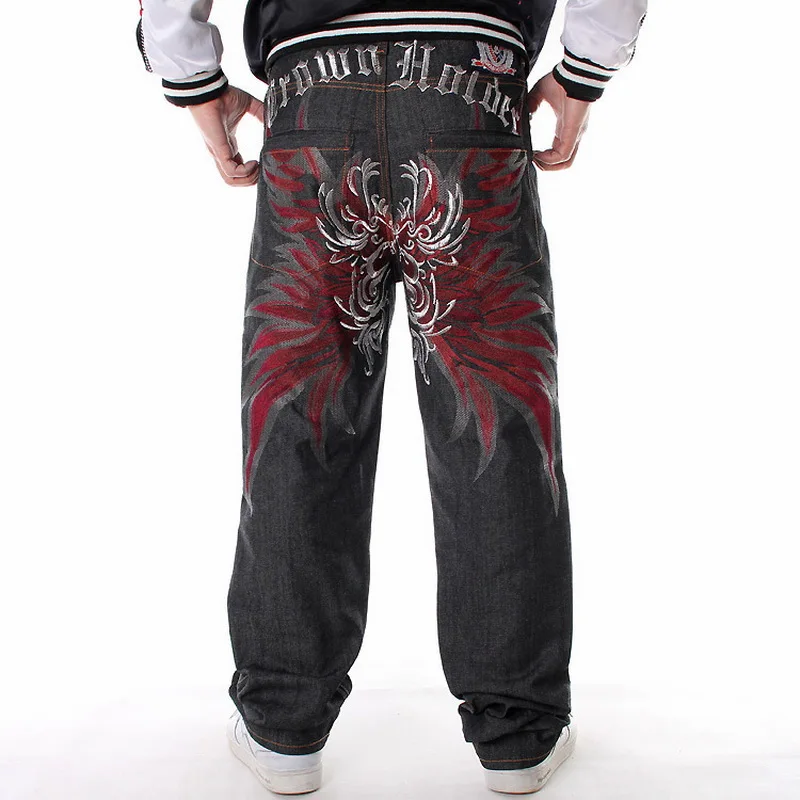 

Men's Black Baggy Hip Hop Jeans Loose Straight Embroidery Hiphop Rap Jeans Brand Designer Skateboard Pants Wide Leg Denim Pants