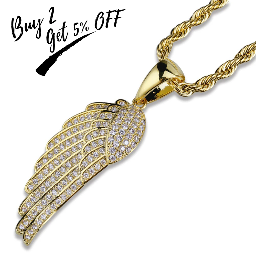 TOPGRILLZ хип хоп Ангел крылья кулон ожерелье медь золото/серебро Цвет покрытый льдом