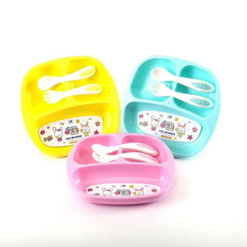 

Kids Dishes Eating Dinnerware 3Pcs/Set Baby bowl+spoon+fork Feeding Food Tableware Baby Anti-hot Training Dinner Plate