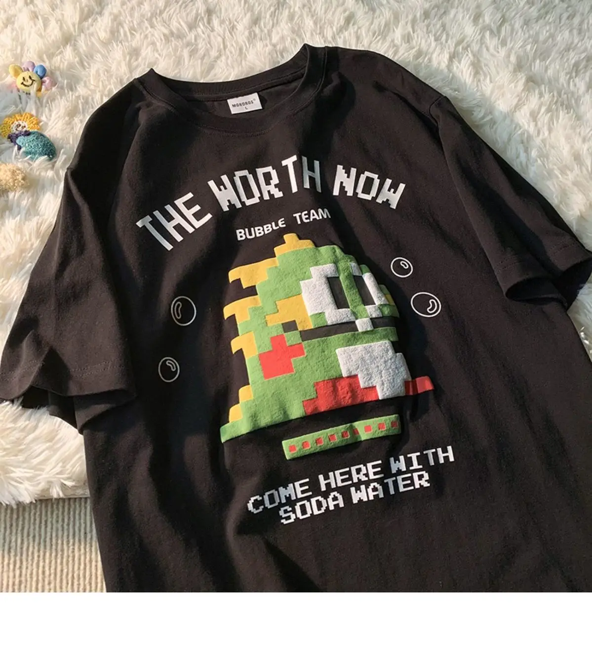 

100% Cotton Harajuku y2k Tops 2021 INS Summer Women Anime Dinosaur Foam Printing Loose Short Sleeved Oversized T-shirts Tops