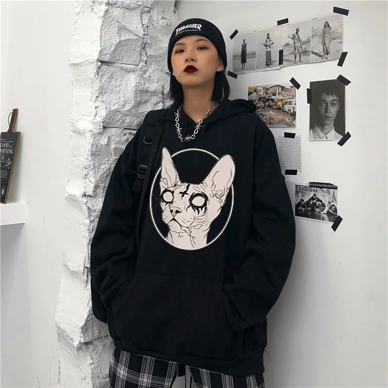 New 2022 Death Metal Sphynx Cat sweatShirt Black Metal Witchy sweatShirt Gothic Steampunk Hipster sweatShirt Sphynx Cat Graphic
