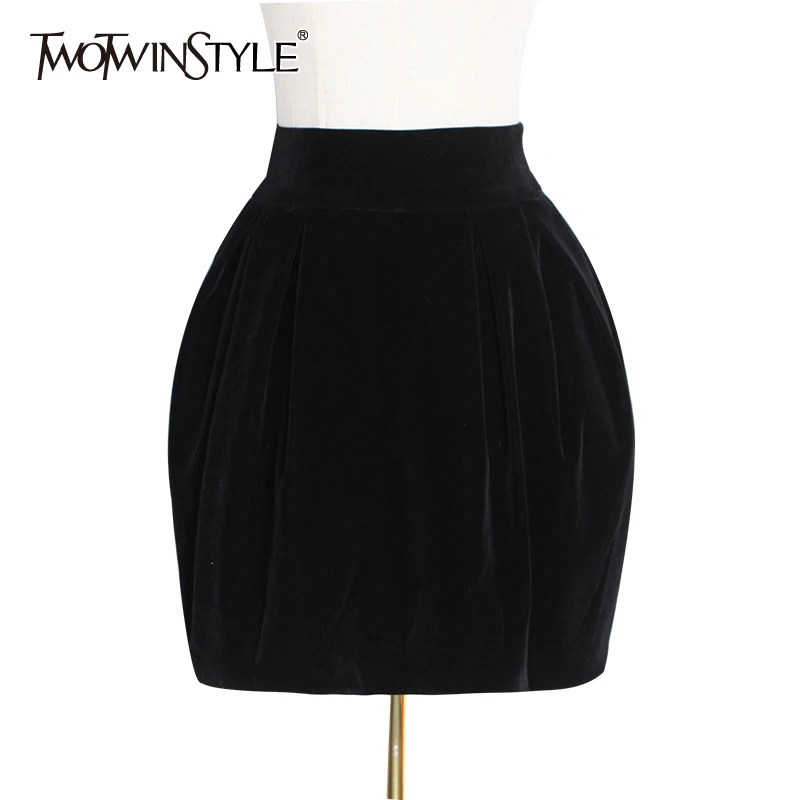 Женская велюровая юбка TWOTWINSTYLE элегантная повседневная мини-юбка с рюшами и