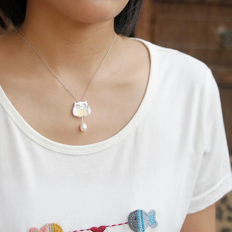 

Cute Necklace Jewelry Owl Inlaid Pearl Necklace S925 Sterling Silver Female Pendant Necklace Girlfriend Personalized Gift