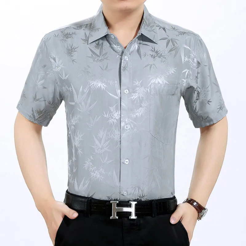 Рубашка мужская шелковая с коротким рукавом белая свободная формальная