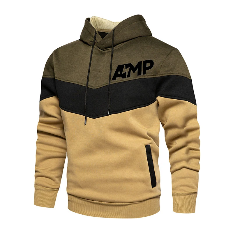 

Men's Hooded AMP Color Fashion Sweatshirt Long Sleeve Autumn Spring Ccasual Hoodies Sports Patchwork Sweatshirts
