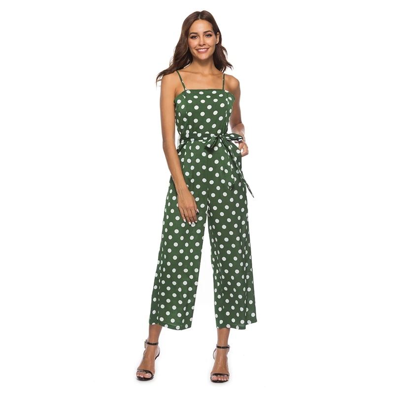 HANIBABA комбинезон Новый на бретельках Топ белый горошек карман ремень прямые