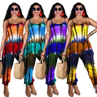 tie dye spaghetti strap jumpsuit loose backless club outfits for women summer vacation clothes sexy one piece rompers