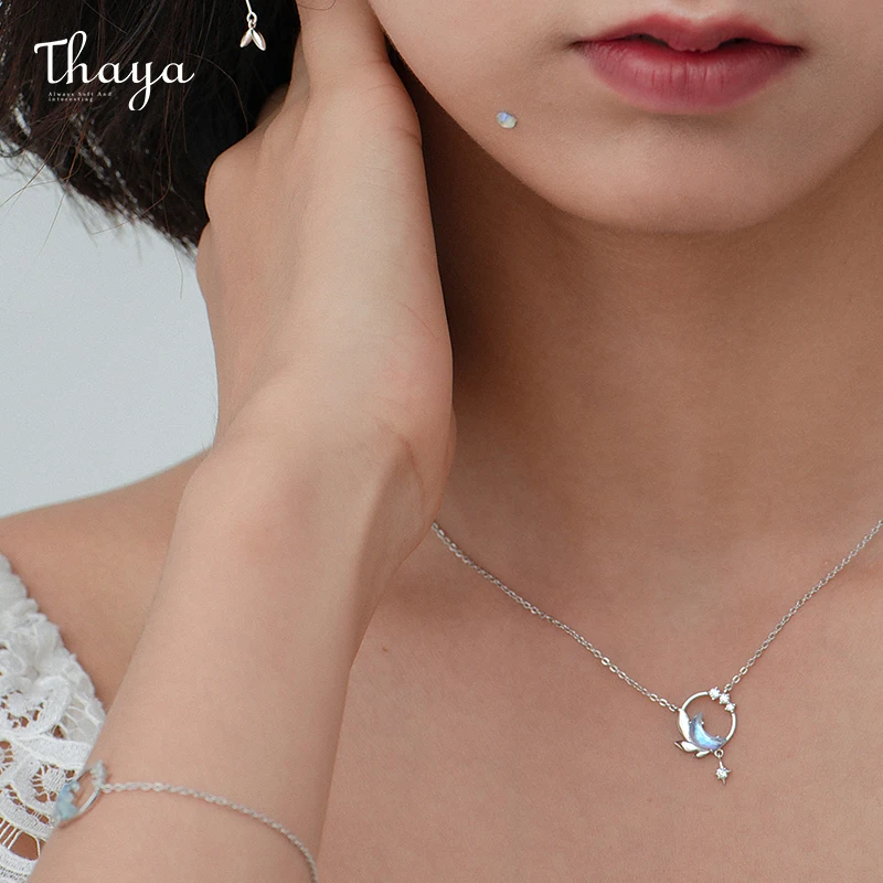 Thaya Настоящее серебро 925 пробы Ожерелье 45 см подвеска в виде полумесяца кулон из