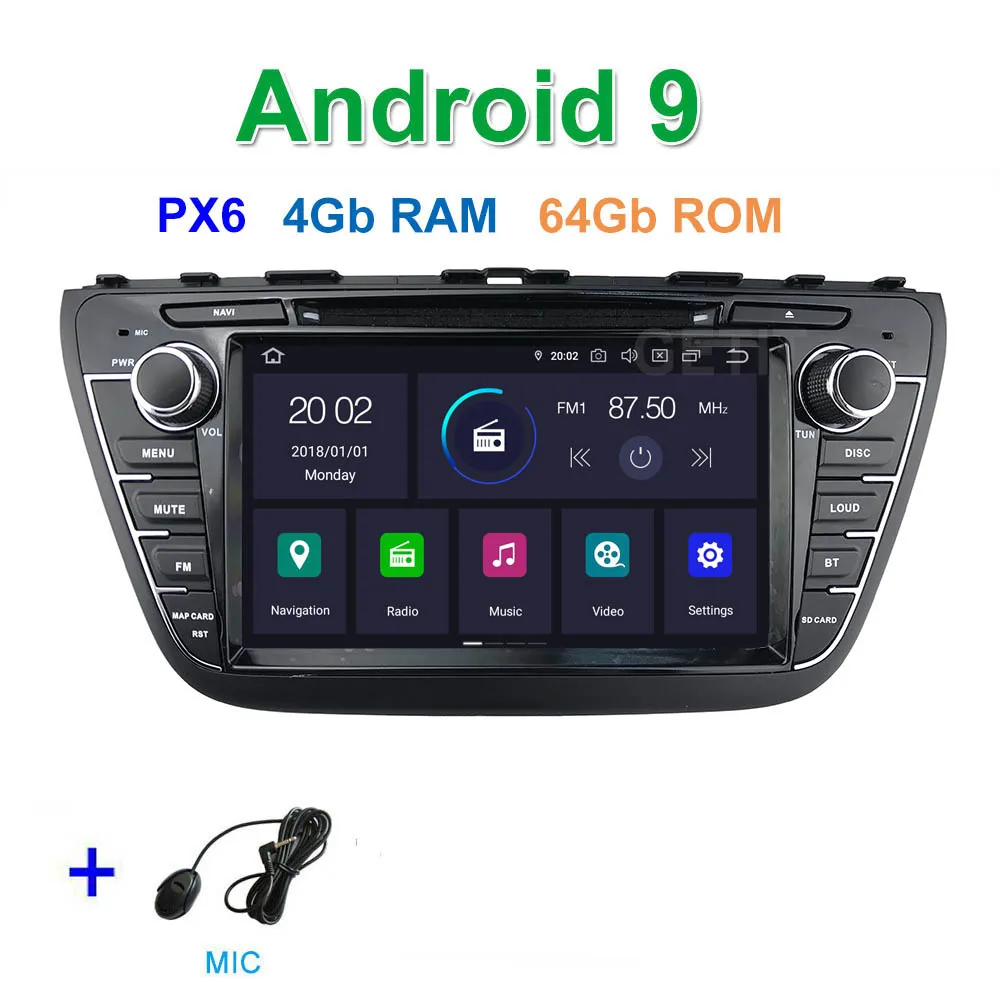 DSP 64G PX6 Android 9 автомобильный DVD для Suzuki SX4 S Cross Авто Радио Стерео gps Навигация Аудио Видео - Цвет: PX6 4G-RAM 64G-ROM