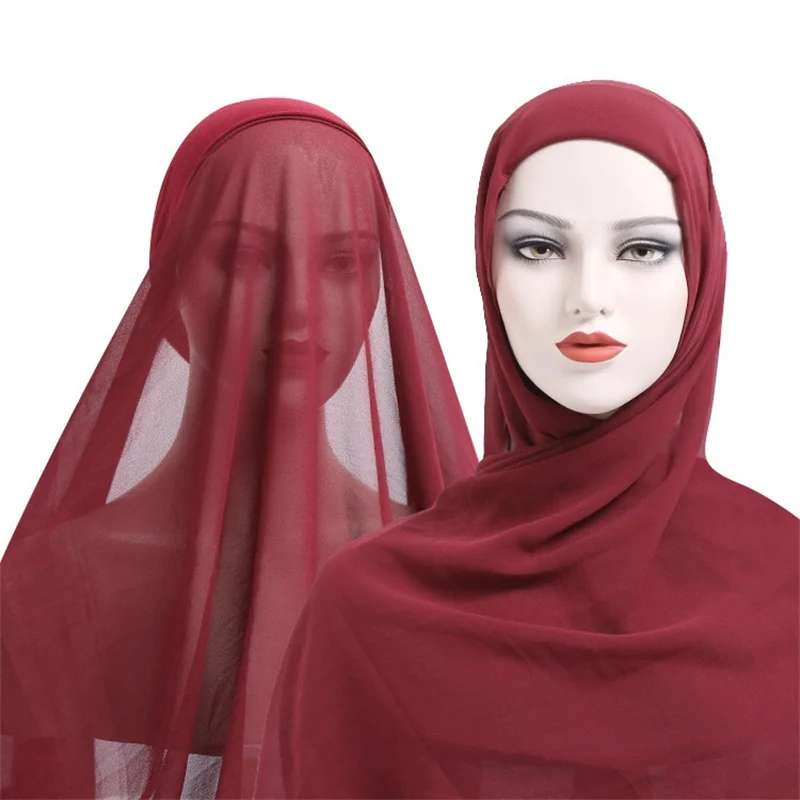 

Винный тюрбан, шапка, мусульманский тяжелый шифоновый хиджаб с шапочкой, Нижний шарф, уникальный дизайн, шифоновый хиджаб, шарф для мусульма...