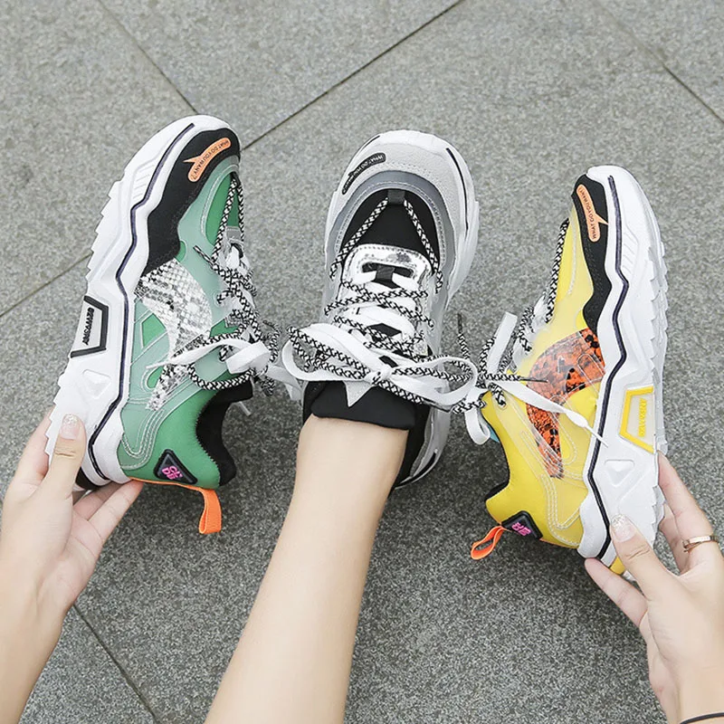 Женские кроссовки столбики Повседневная обувь размера плюс на платформе Дышащие