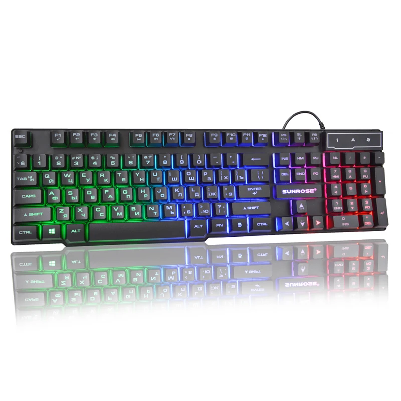 Игровая клавиатура KT201 с подсветкой USB 104 Резиновые клавиши RGB Проводная Эргономичная Русская для ПК ноутбука Ноутбука включена.