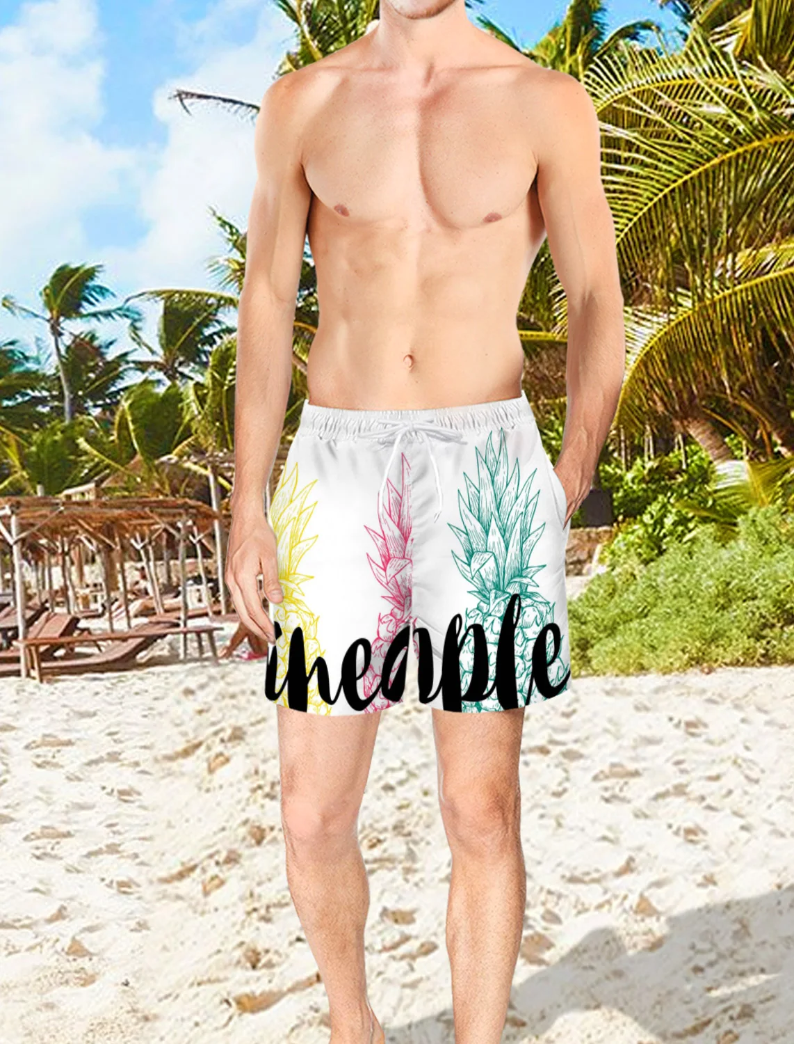 Летние мужские спортивные повседневные шорты с цветным ананасом быстросохнущие