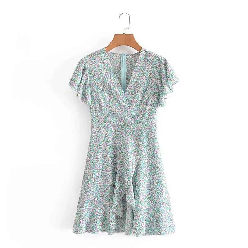 

Женское летнее платье с V-образным вырезом, цветочным принтом и оборками, dlqz915, 2021