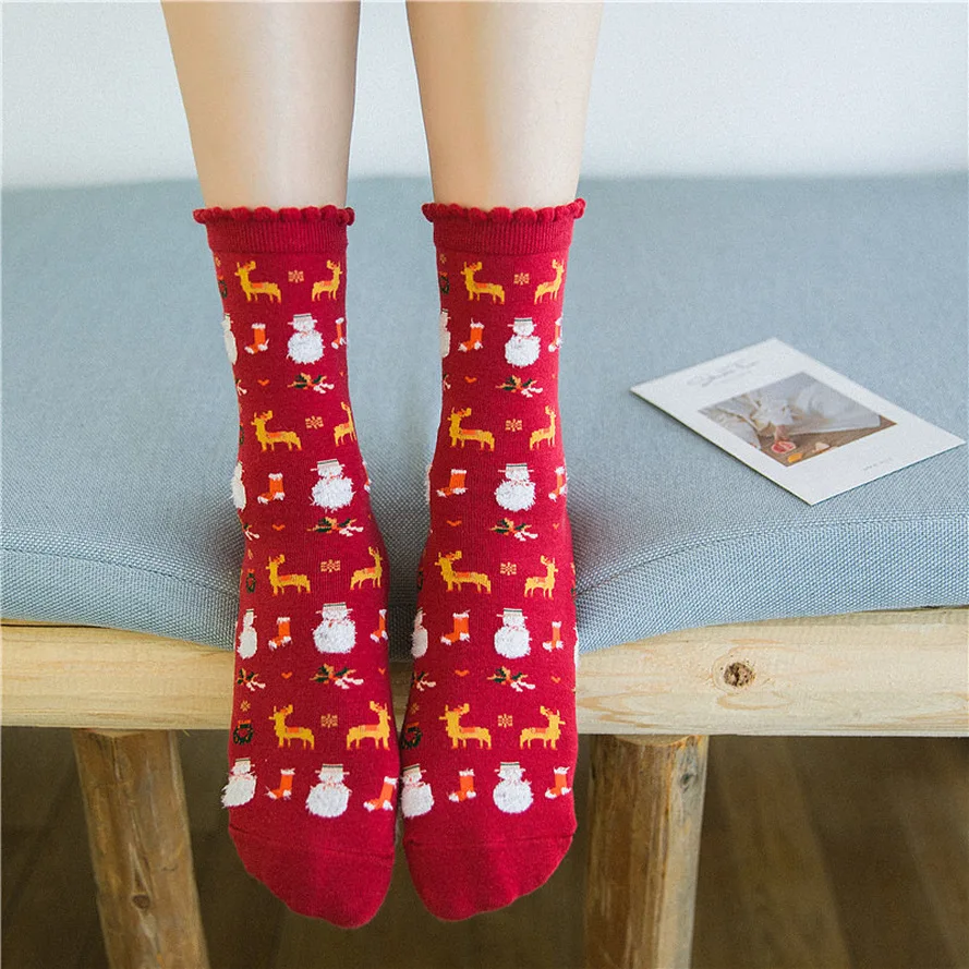 

3pairs/lot 2019 Winter Christmas Socks Funny Christmas Snowflakes Christmas Tree Pattern Socks Fashion Happy Warm Socks