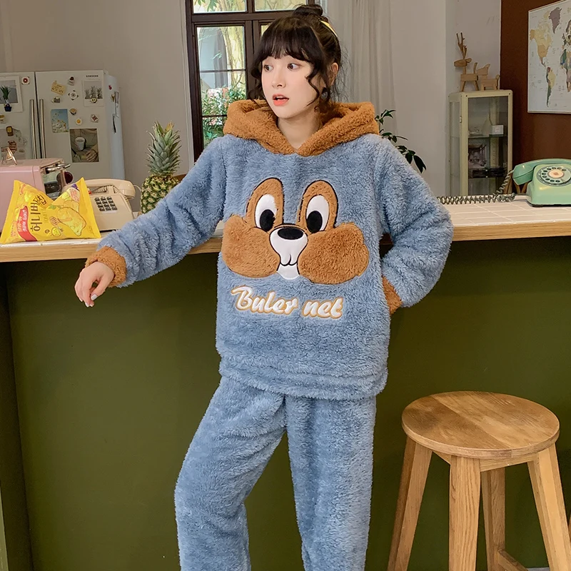 Коралловые кашемировые пижамы для пар зимняя одежда с длинными рукавами мужчин и