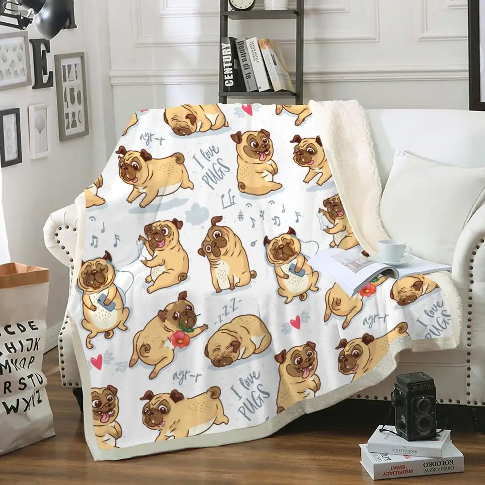 Картонное одеяло из шерпы для Мопсов на кровать мультяшное плюшевое с животными