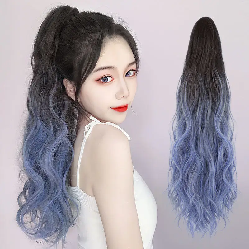 Ombre Color Claw on Ponytail Synthetic Women Clip in Hair Extensions Wavy Curly Style Pony Tail Hairpiece Brown Blonde Hairstyle