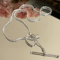 temperament handmade silver color ot buckle long chain necklace female 2021 trend jewelry