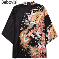 bebovizi fashion japanese style golden phoenix print kimono women cardigan yukata kimono streetwear men tradition asian clothing