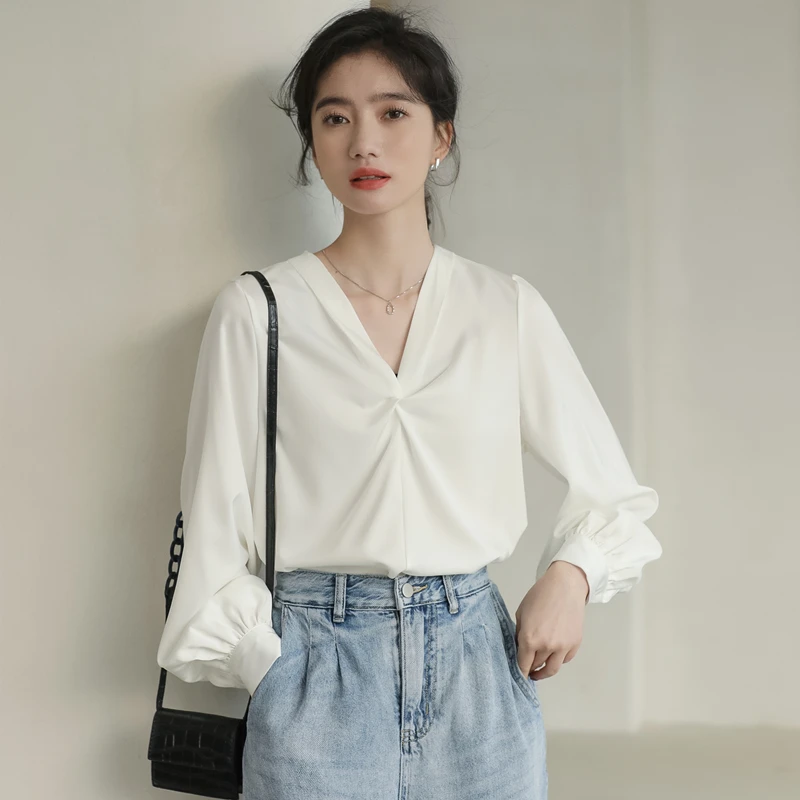 Белая шифоновая рубашка нишевого дизайна Женская весенняя одежда новинка 2021