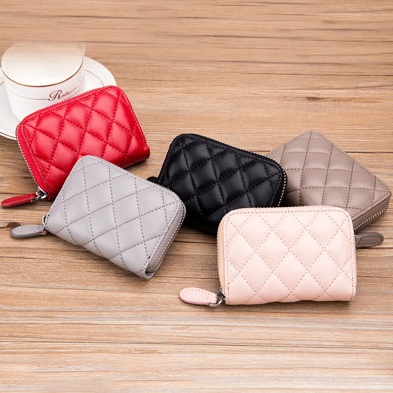 

Fashion Soft Sheepskin Card Holders Women Genuine Leather Business ID Credit Card Wallets Zipper Coin Purse
