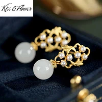 kissflower er193 fine jewelry wholesale fashion woman bride girl birthday wedding gift vintage ball 24kt gold stud earrings