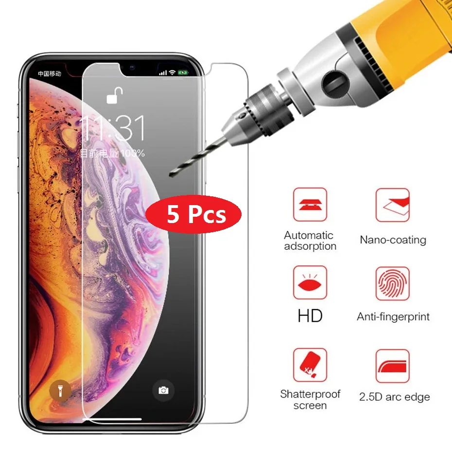 

5 шт. 9h защитное закаленное стекло для iphone 12 mini x xs xr 11 pro max 7 8 6 6s plus se 2020 защита для экрана