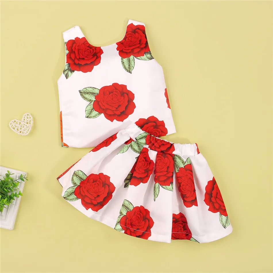 

WenaZao Роза для девушек, топы без рукавов + юбка с большим подолом и бантом, новый летний модный милый комплект одежды