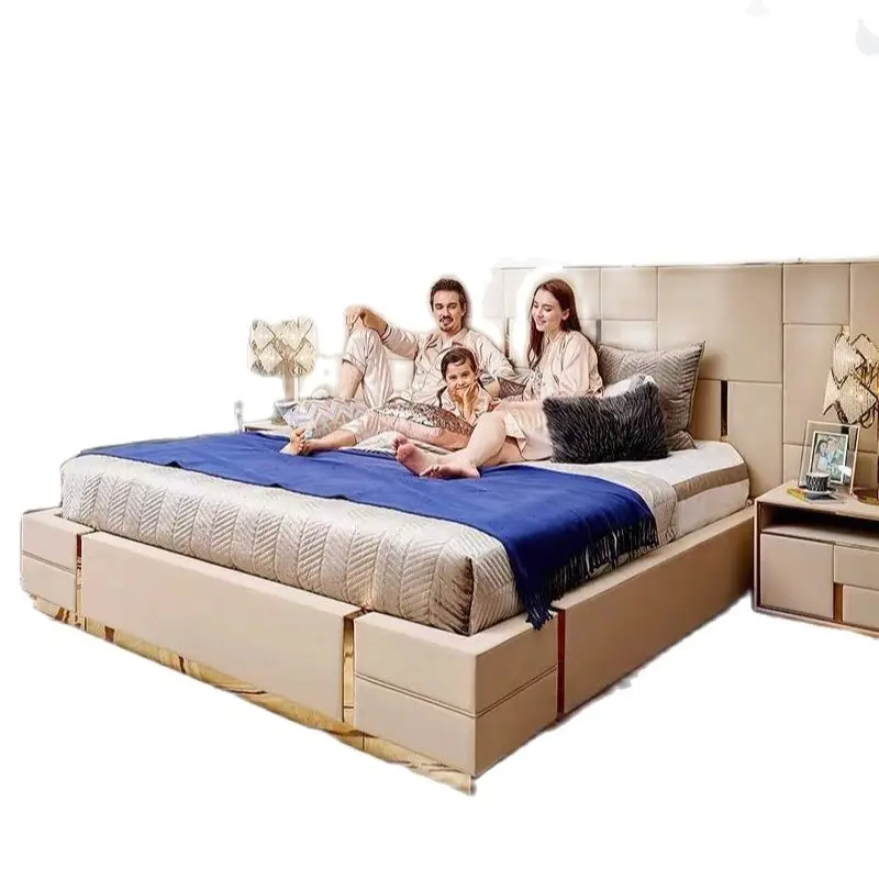 Роскошная кожаная кровать для спальни большого размера Высококачественная