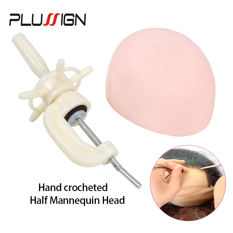 Silicon Half Head With White Top Stand Mannequein Head For Making Human Hair Closures Frontal Wigs Soft Wig Making Tools Clamp