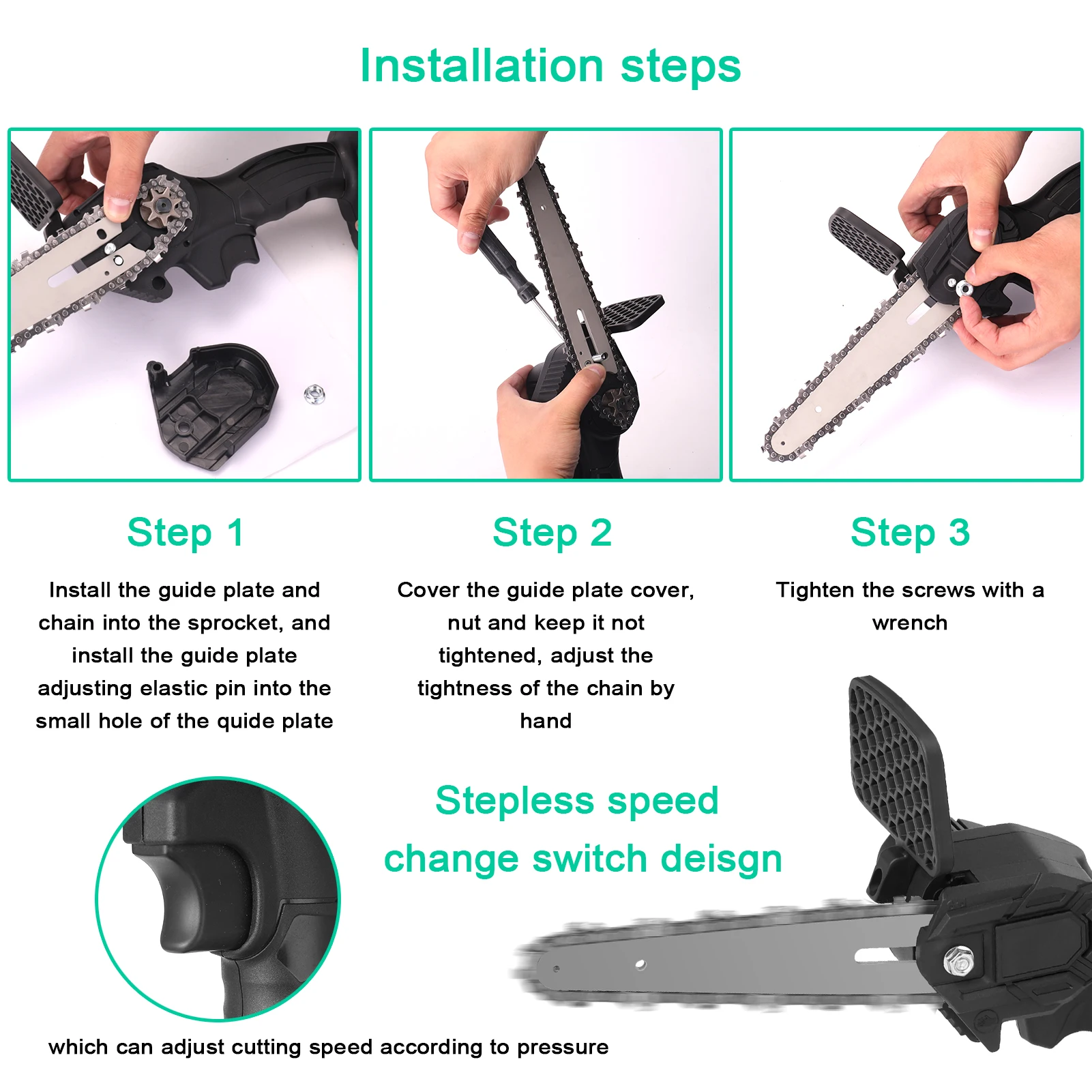 

6In 48VF Electric Chainsaw Rechargeable Wood Spliting Brush Chainsaw One-handed Garden Woodworking Power Tool Electric Tool