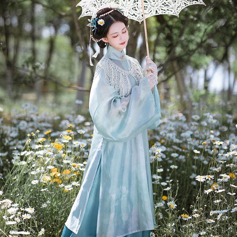 

Китайские традиционные женские элегантные платья Hanfu, сделанные в династии Мин, костюмы принцессы с вышивкой, одежда для сцены, одежда Феи ...