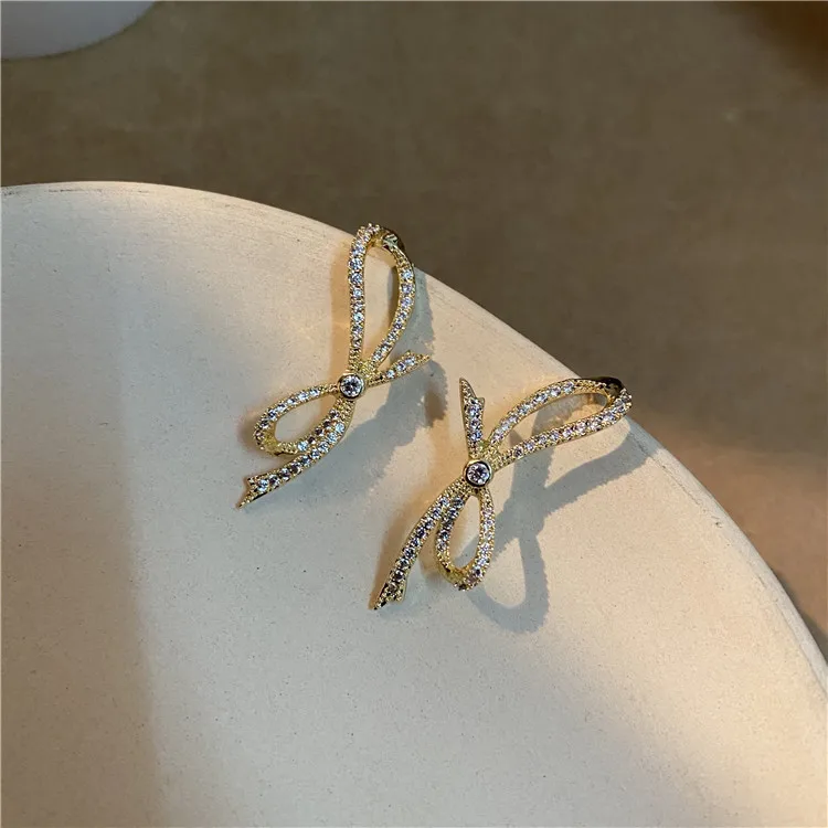 

Exquisite Luxury Bow and Earring Silver Color Rhinestone Crystal Bowknot Stud Earrings for Women Birthday Anniversary Christmas