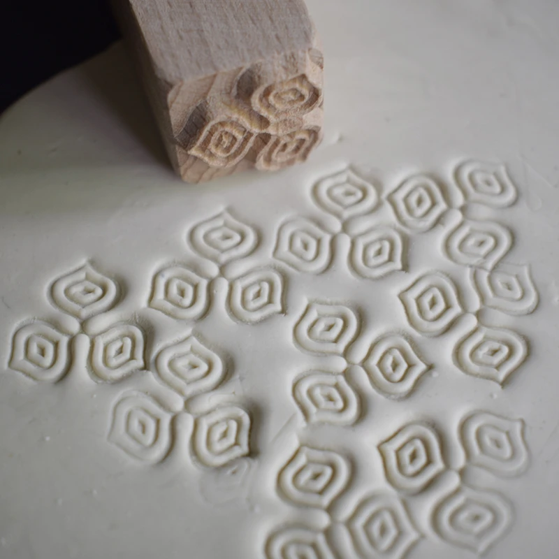 

DIY Wooden Stamps For Printing Snack Tool Three Leaf Texture Square Blocks Pottery Tools Sets Hand Carved Wooden Seal Clay Tools