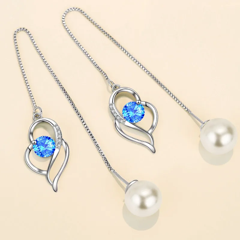 

NEHZY 925 Sterling Silver New Women's Fashion Jewelry Earline High Quality Crystal Zircon Pearl Long Tassel Heart Earrings