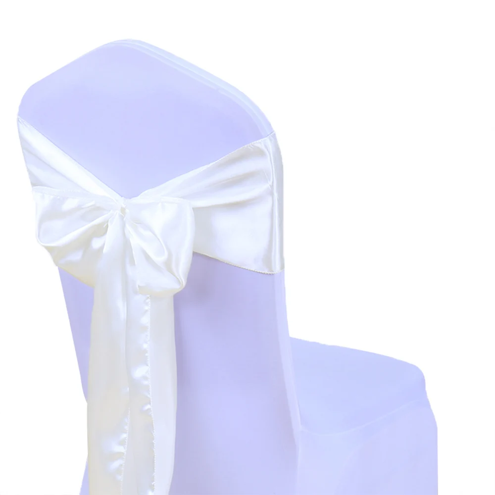Ivory 25 шт. атласные чехлы для стульев, 12 цветов, атласные ленты с галстуком-бабочкой для свадебного банкета, вечерние украшения для отелей - Цвет: Ivory