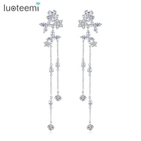 luoteemi exquisit fairy flower long tassel chain drop dangle earrings for women bridal wedding clear cz girl fashion jewelry