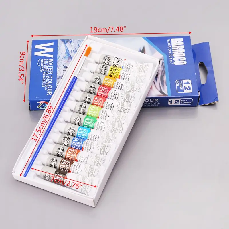 

12 Colors Tubes 6ml Paint Tube Drawing Painting Watercolor Pigment Set With Brush Art Supplies