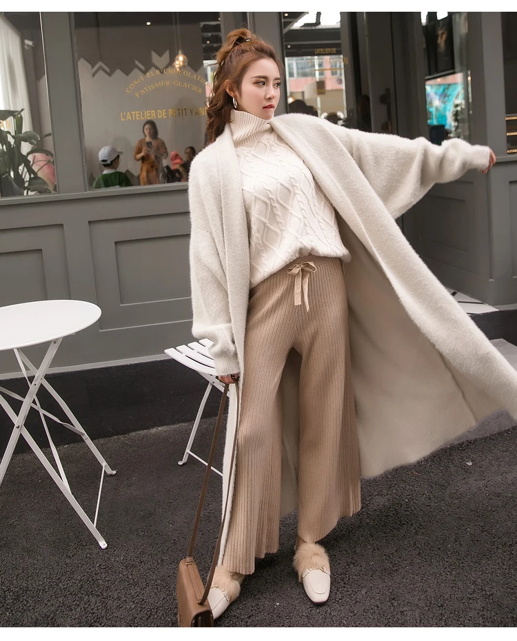 Women New Synthetic Mink Cashmere Solid Sweater Cardigan Winter Coat Batwing Sleeve Knitted Long Thick Sweaters |