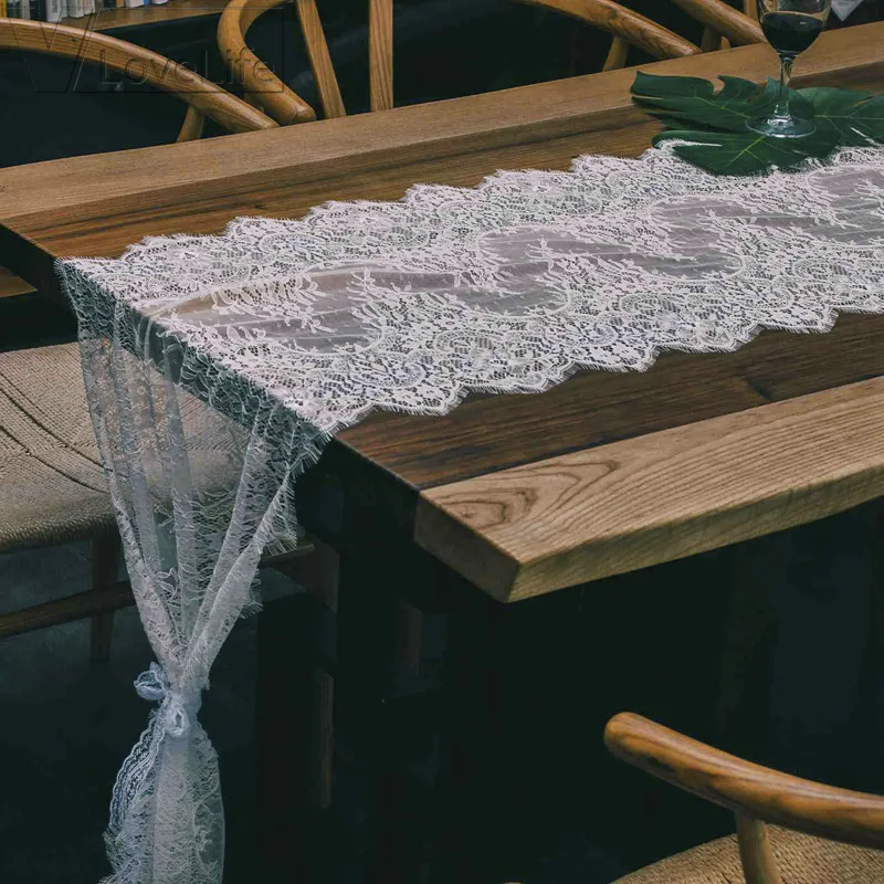Boho Wedding Table Decoration 40x300cm Floral Pattern White Lace Table Runner Rustic Chic Wedding Party Supplies