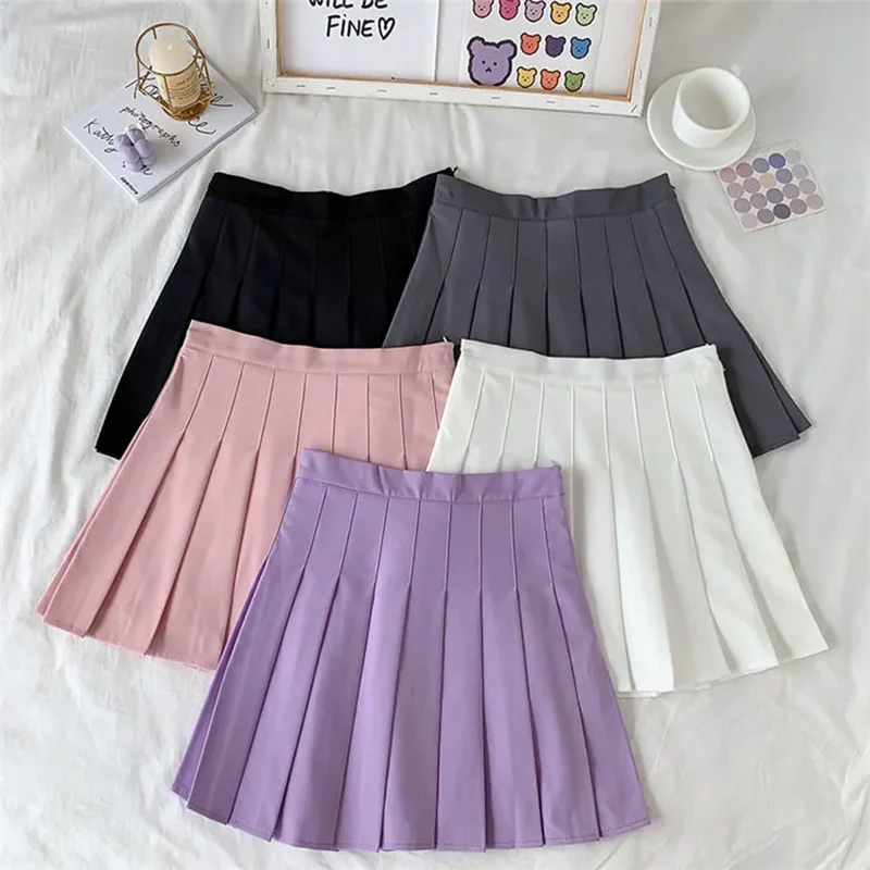 

New Black Skirt Female High Waist Gothic Anti-Glare A-Line Pleated Skirt Short Skirt Purple Ins Tide Ulzzang Skirt Drop Shipping